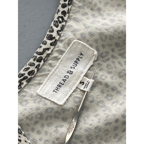 Thread and Supply Womens S Slip Midi Dress Beige Black V Neck Leopard Cheetah - Picture 5 of 7